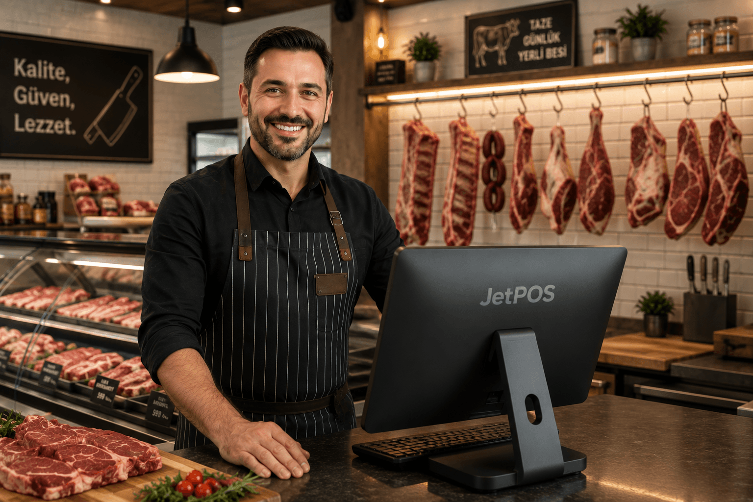Kasap işletmesi sahibi JetPOS kasa ekranı kullanıyor